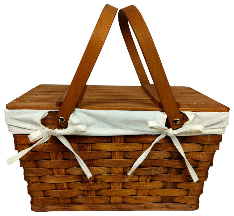 WALD IMPORTS - Stained Woodchip Picnic Basket w/Cotton Liner