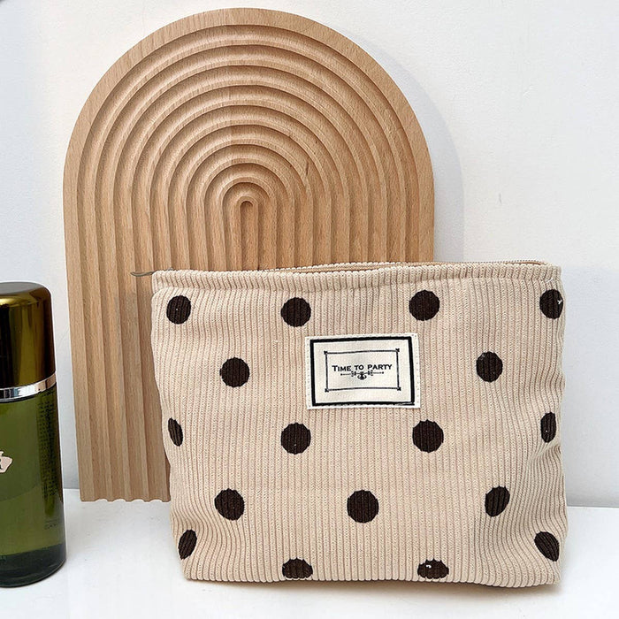 ACCITY - CORDUROY RETRO POLKA DOT MAKEUP BAG STORAGE BAG_CWAB1220