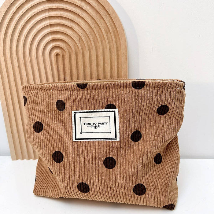 ACCITY - CORDUROY RETRO POLKA DOT MAKEUP BAG STORAGE BAG_CWAB1220
