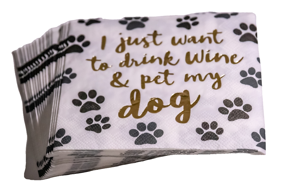 soiree-sisters - Cocktail Foil Funny Napkins | Drink Wine and Pet My Dog