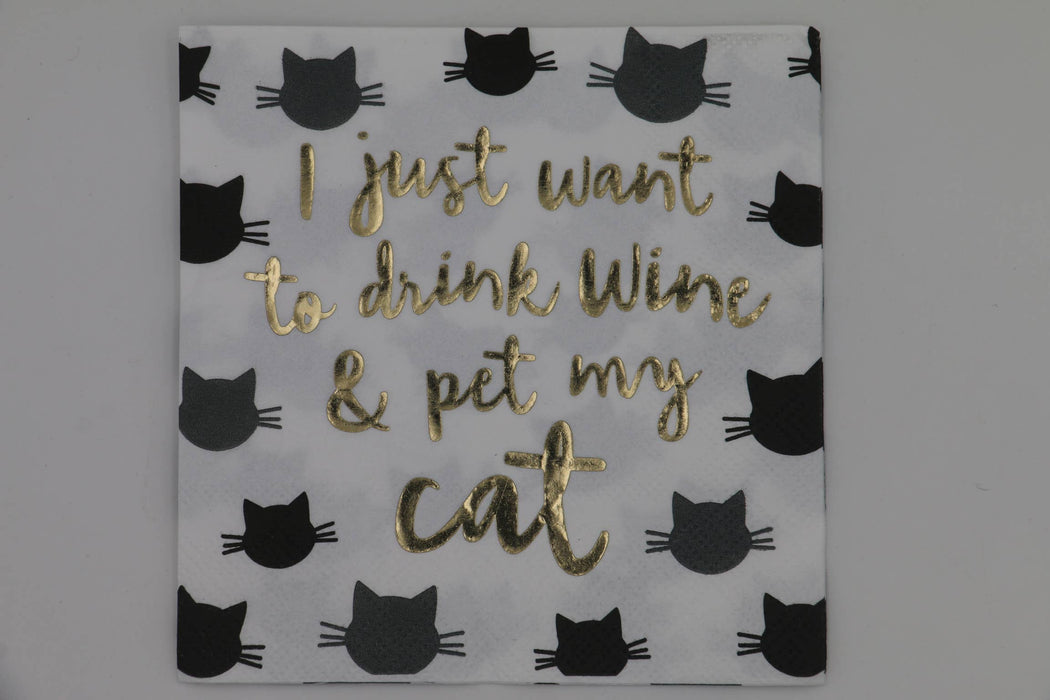 soiree-sisters - Cocktail Napkins | Drink Wine Pet My Cat - Foil - 20ct