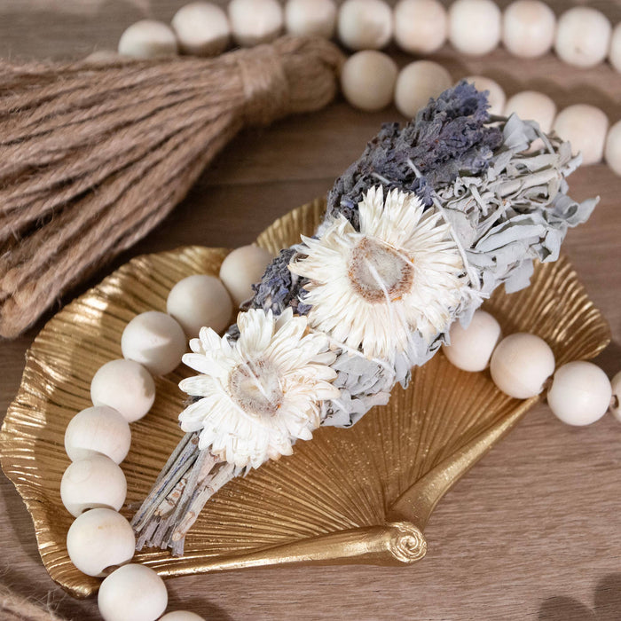 Andaluca - 4" Lavender Strawflower and White Sage Smudge Wand