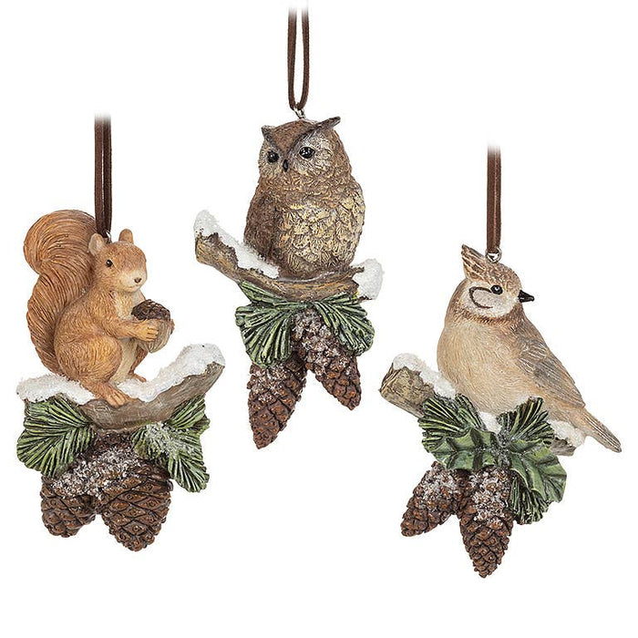 Abbott - Critter on Pinecone Ornament-3 Assorted-2.5"H-472