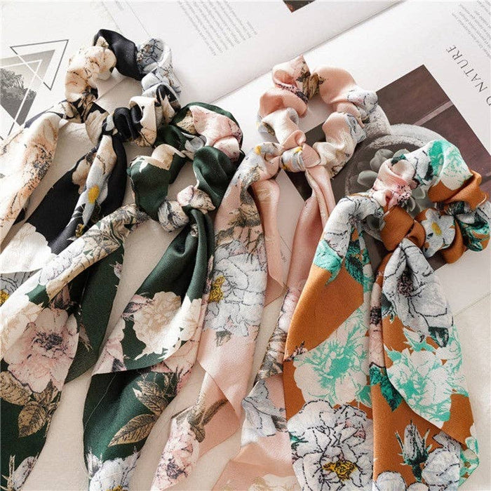 ShieldChic - Floral Ribbon Scarf Pony Scrunchie