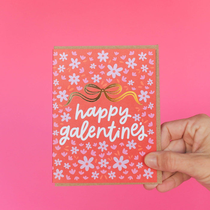 Pippi Post - Happy Galentine's Bow & Flowers Valentine's Greeting Card