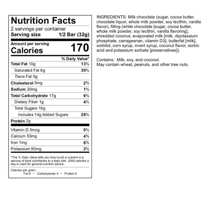 Hammond's Candies - Candy Bar - Milk Chocolate - Coconut Cream Pie - 2.25 oz