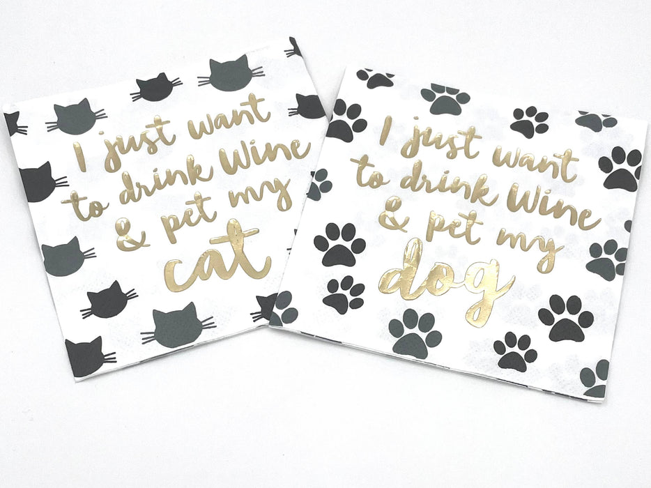 soiree-sisters - Cocktail Napkins | Drink Wine Pet My Cat - Foil - 20ct
