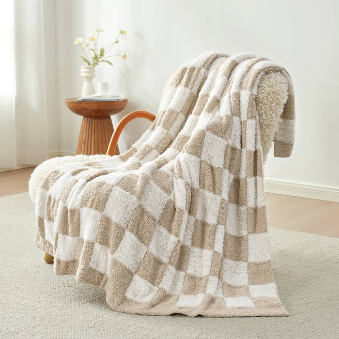 DreamValley - Snuggle Sac Checkered Faux Fur Soft Warm Microfiber Throw Blanket