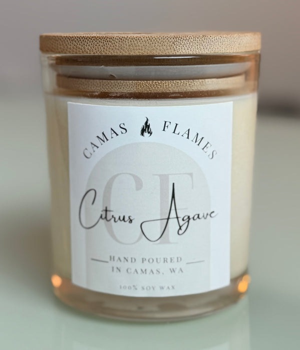 Camas Flames 100% soy 9 oz Clear Glass Jar Candle Varied Scents