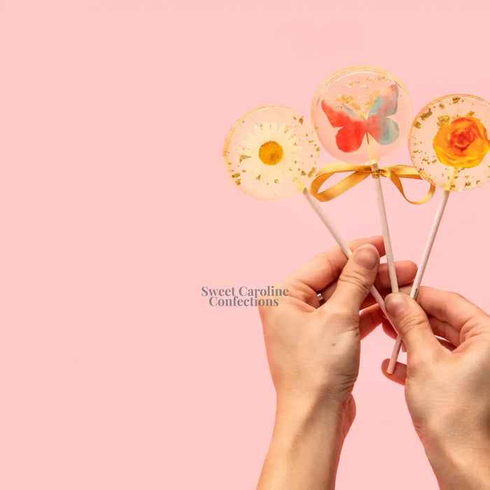 Sweet Caroline Confections - Daisy and Gold Lollipops, Mandarin Orange - VEGAN
