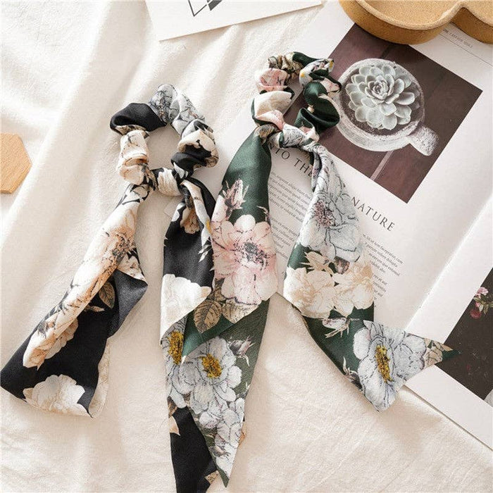 ShieldChic - Floral Ribbon Scarf Pony Scrunchie