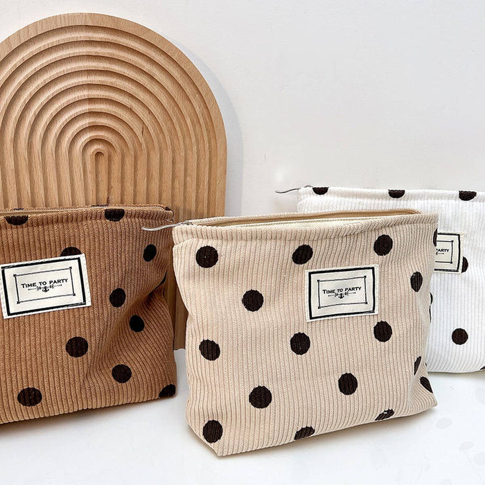 ACCITY - CORDUROY RETRO POLKA DOT MAKEUP BAG STORAGE BAG_CWAB1220