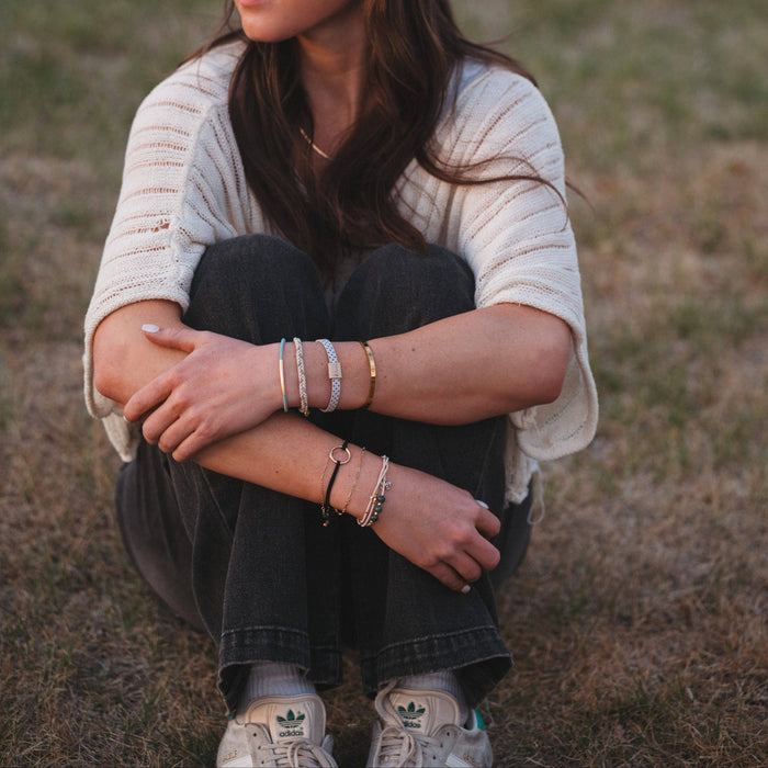 K'lani hair tie bracelets - "Flirt" Polka Dot in Cream & Black with Green Accent Hair Tie Bracelets
