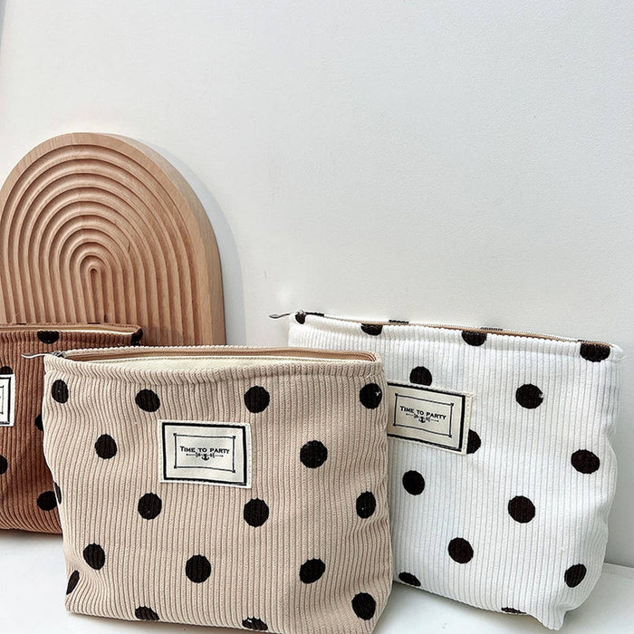 ACCITY - CORDUROY RETRO POLKA DOT MAKEUP BAG STORAGE BAG_CWAB1220