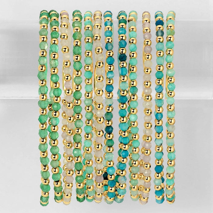 Splendid Iris - Set/12 3mm Asst Beaded Bracelets Alternating Stones