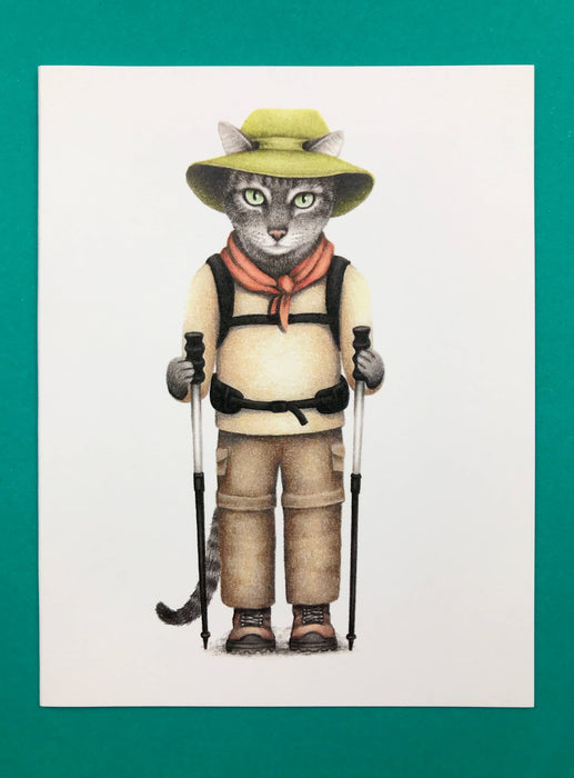 Abundance Illustration - A2 size hiker cat greeting card (blank inside)
