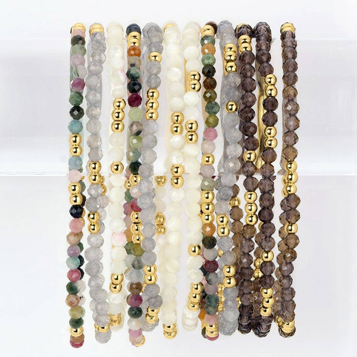 Splendid Iris - Set/12 Asst Stone Or Shell Stretch Bracelets With Beads