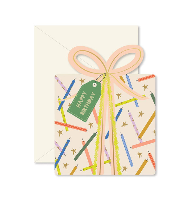 Ginger P. Designs - Birthday Gift Star Candles die-cut folded Greeting Card
