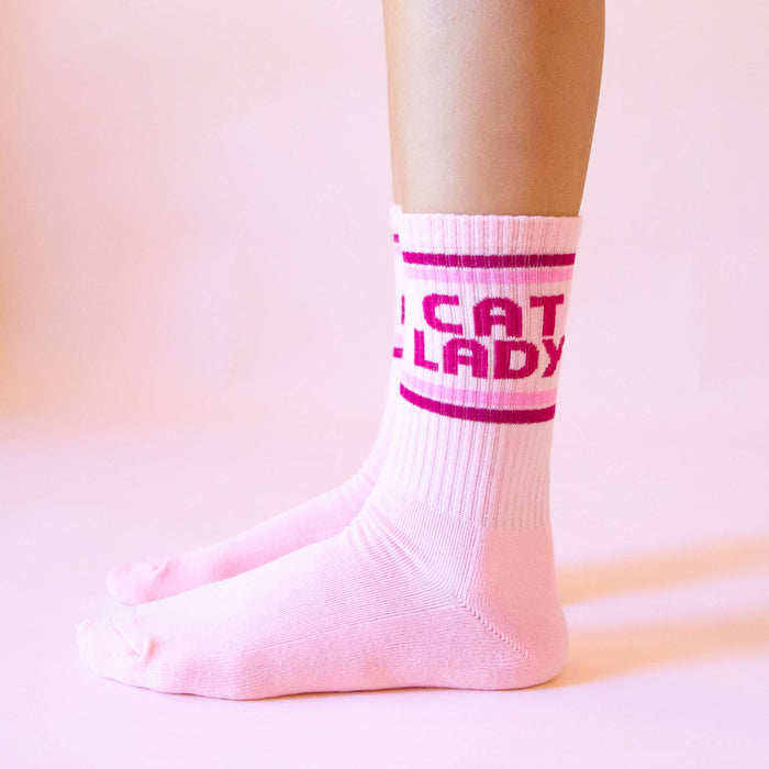 Sunshine Studios - Cat Lady Striped Ribbed Crew Socks