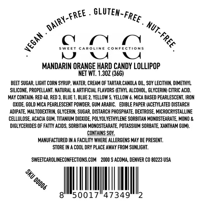 Sweet Caroline Confections - Daisy and Gold Lollipops, Mandarin Orange - VEGAN
