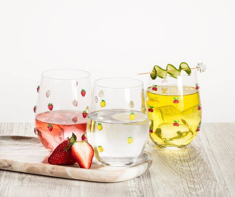 Abbott - Stemless Wine Glass with Strawberries-4.5"H(18oz)