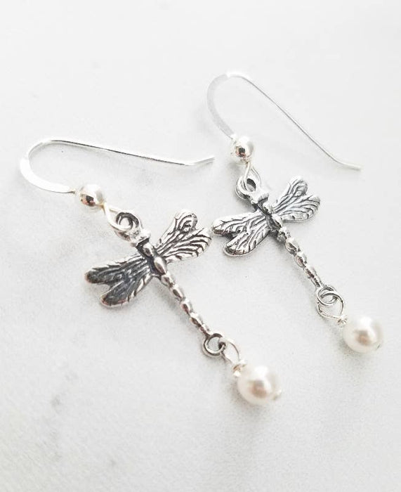 Sosie Designs - Dragonfly Earrings w/Crystal White Pearl