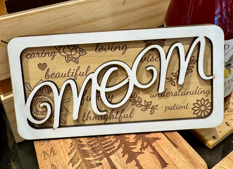 Engraved 'MOM' Wood Sign