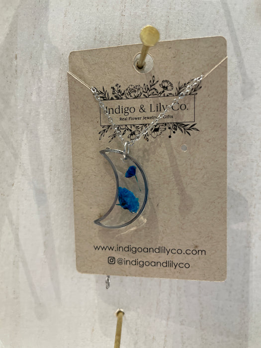 Indigo & Lily blue Heather moon necklace