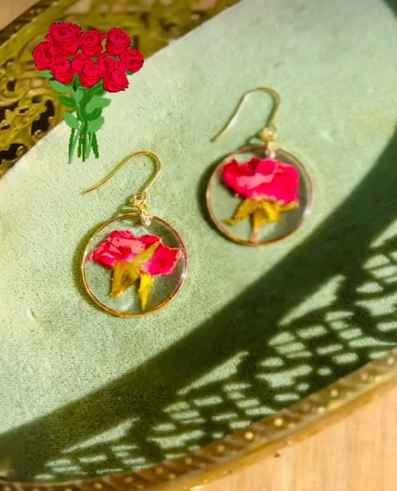 Indigo & Lily red rose earrings