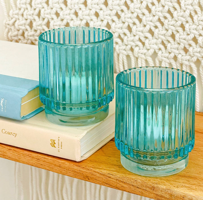 Camas Flames Ribbed Blue Beach Candle