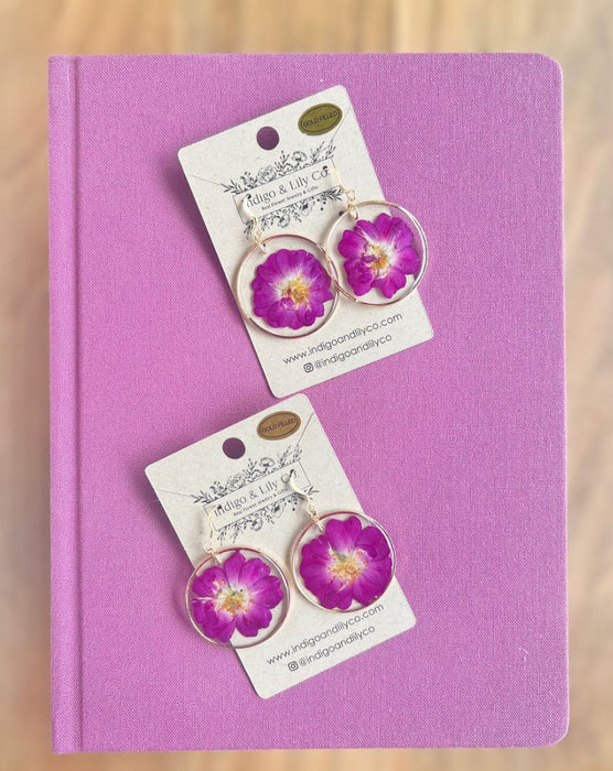 Indigo & Lily purple rose earrings