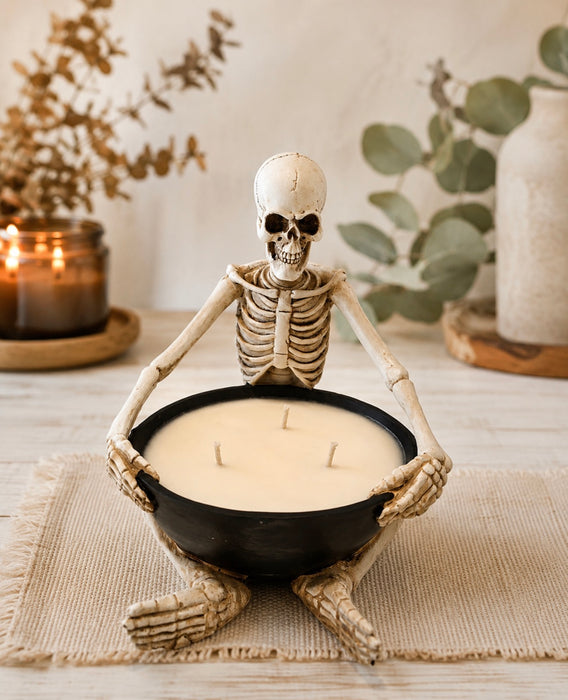 Skeleton Cauldron Candle | 3-Wick Halloween Candle 8" Skeleton