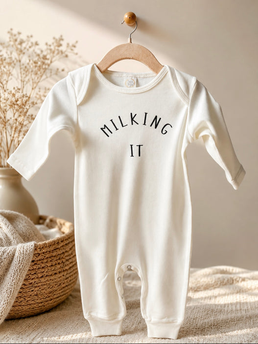 Camas Threads Kids Striped Cotton Romper "MILKING IT"