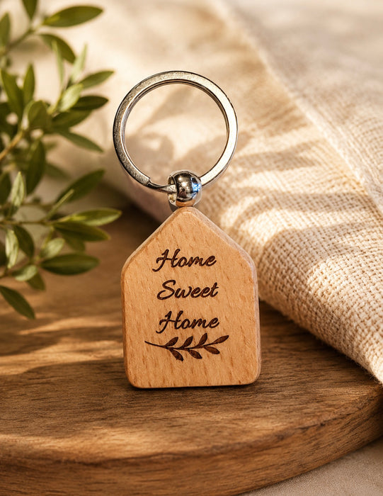 Home Sweet Home Wooden House Keychain