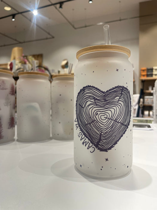 HandCrofted Camas Heart Frosted Glass Can