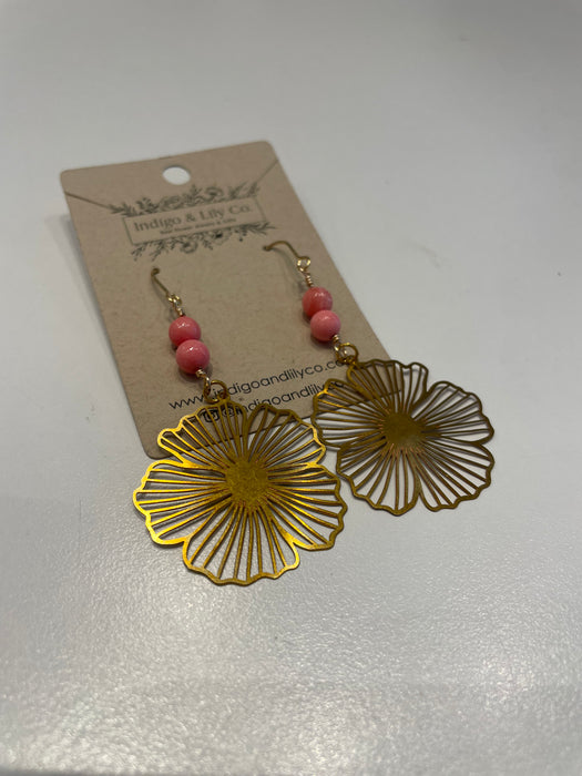 Indigo & Lily gold flower drop earring