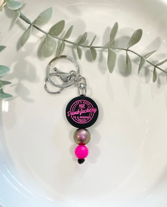 HandCrofted Dumbfuckery Pink Beaded Keychain