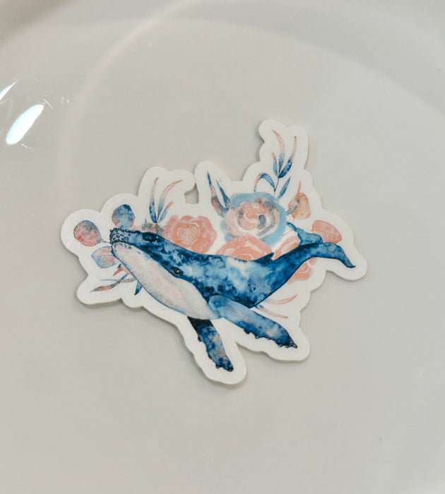 HandCrofted Watercolor Floral Whale Sticker