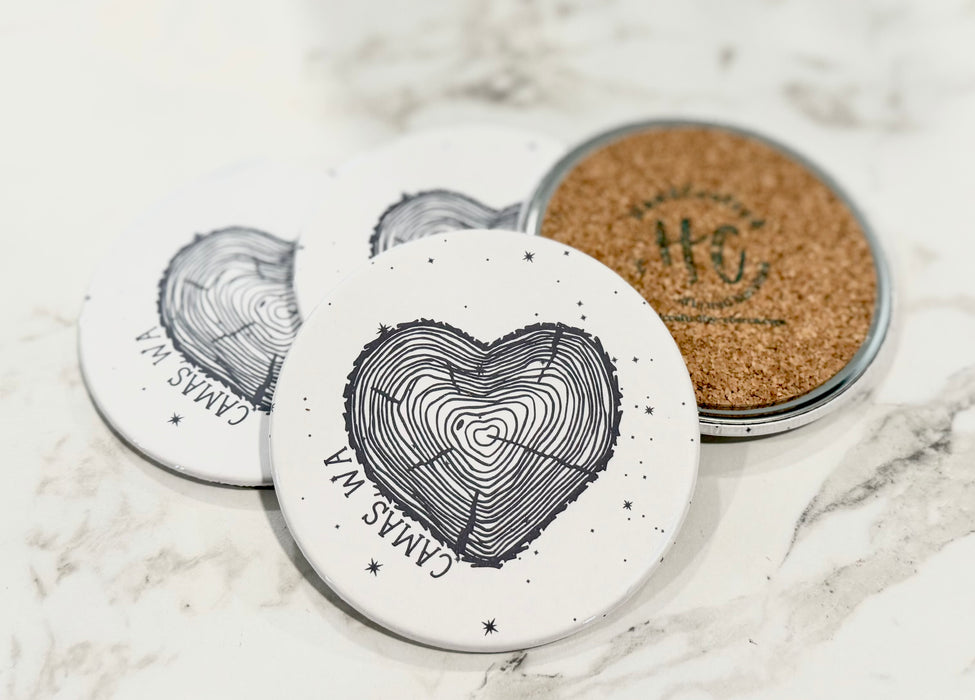 HandCrofted Camas Heart Coaster Set