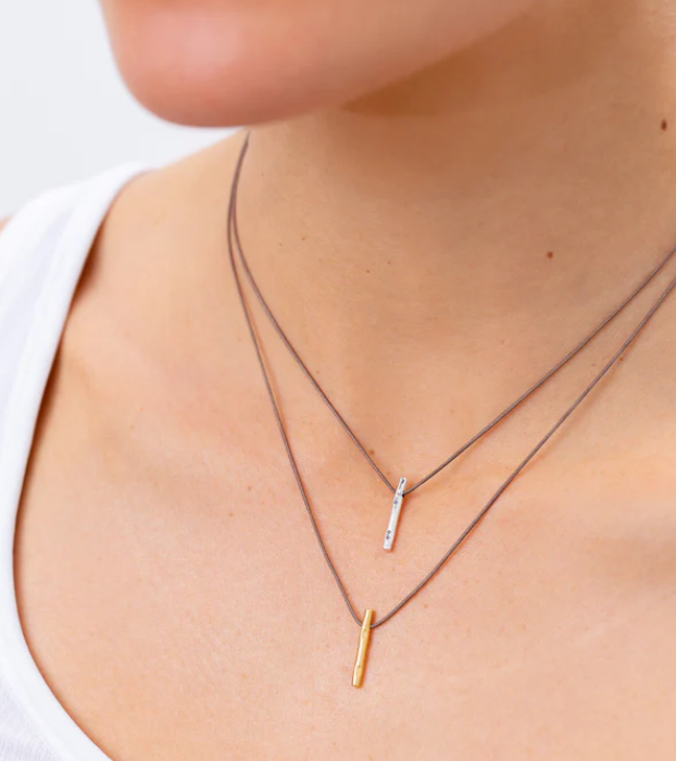 Bronwen Necklace Tiny Charm Silver Matchstick