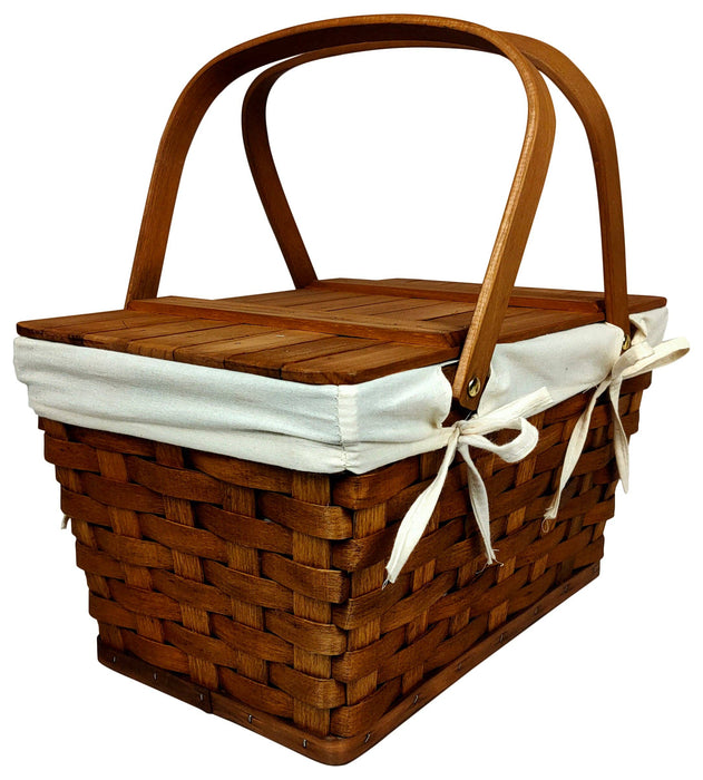 WALD IMPORTS - Stained Woodchip Picnic Basket w/Cotton Liner