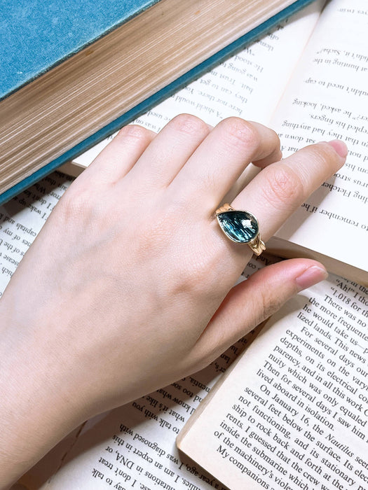 Zoey Simmons - London Blue Crystal Teardrop Ring - GP