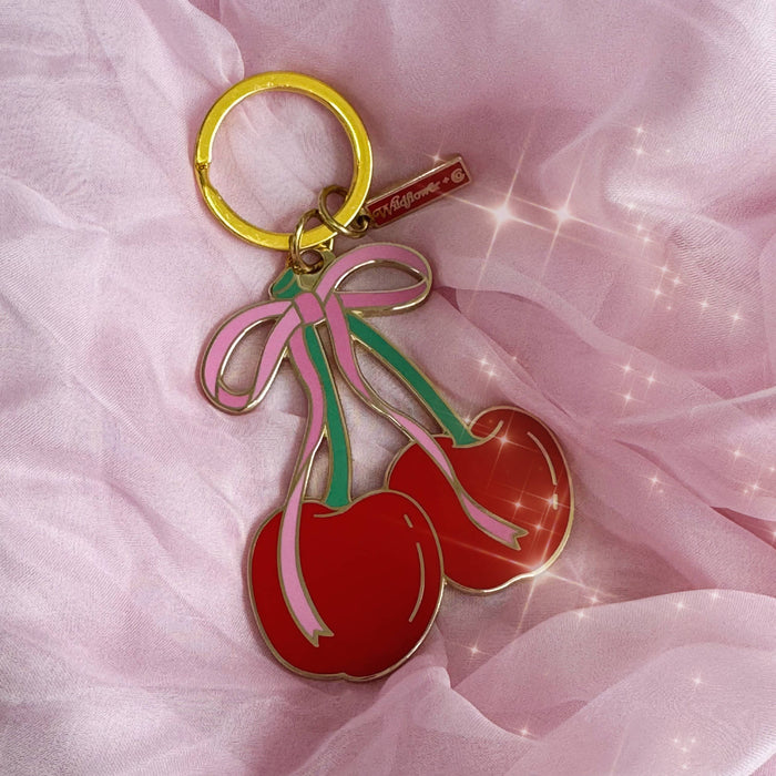 Wildflower + Co. - Cherry w. Bow Enamel Keychain