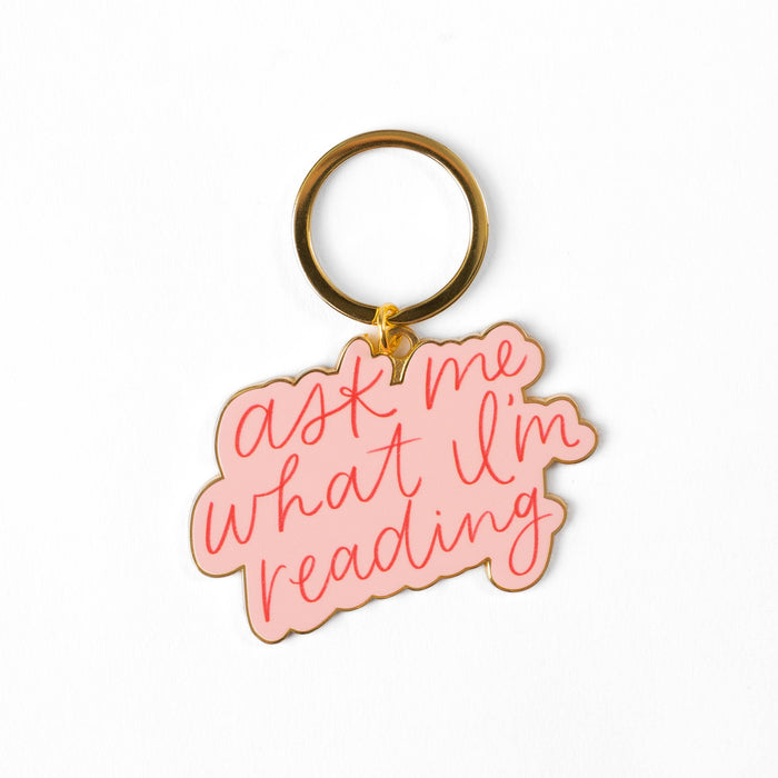 Elyse Breanne Design - Ask Me What I'm Reading Metal Keychain 2x2.5 in. | Bookish