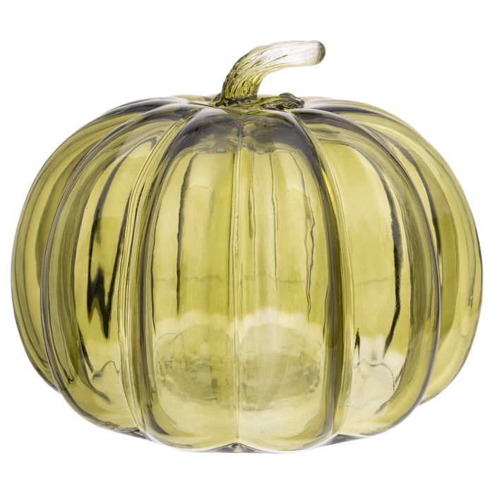 Boston International - 6.25" Olive Green Glass Pumpkin Small Fall Autumn