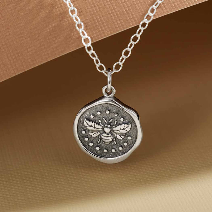 Nina Designs - Sterling Silver Wax Seal Bee Necklace 18 Inch