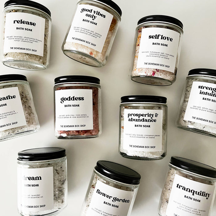 The Bohemian Box Shop - Self Love Bath Soak - 8oz Glass Jar of Bath Salts