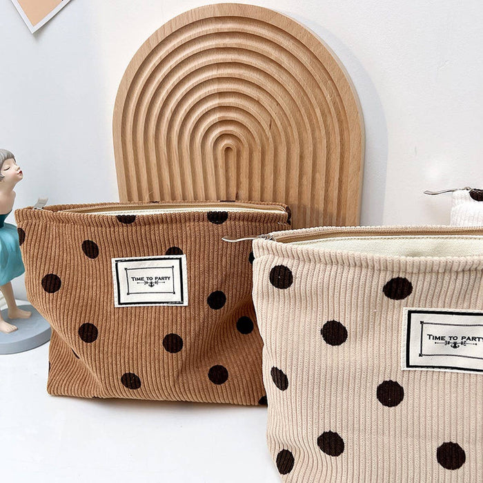 ACCITY - CORDUROY RETRO POLKA DOT MAKEUP BAG STORAGE BAG_CWAB1220