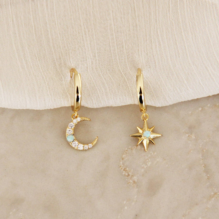 MAIVE - Opal Moon and Star Hoops