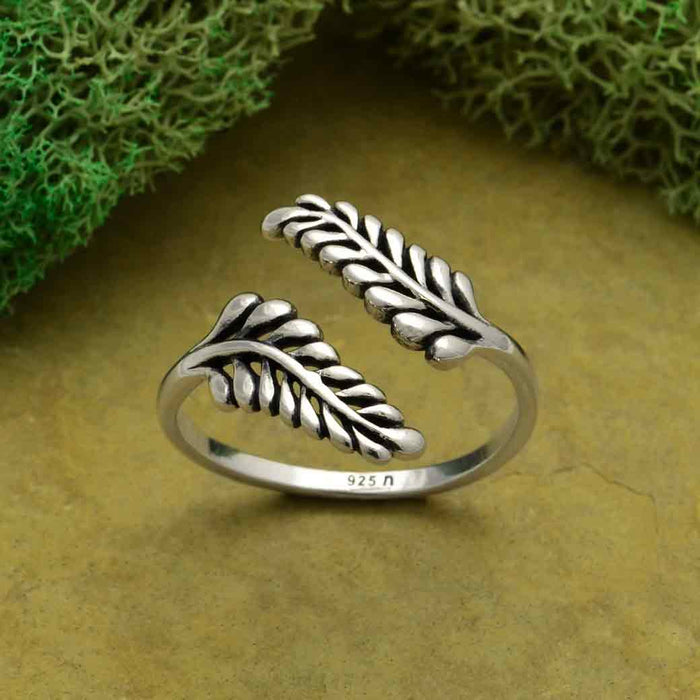 Nina Designs - Sterling Silver or Bronze Adjustable Sprig Leaf Ring